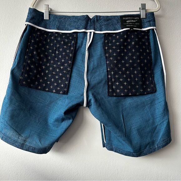 18 WAITS Men's Signature Shorts Denim Blue color - Picture 10 of 11